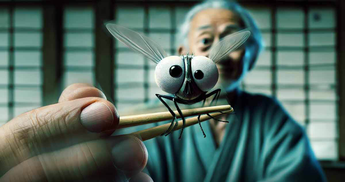 The Roster blog image for 'When More is Less: How To Balance Cost, Quality, and Efficiency For Maximum Value,' An elderly Asian man smiles to camera as he catches a surprised fly between his chopsticks.'