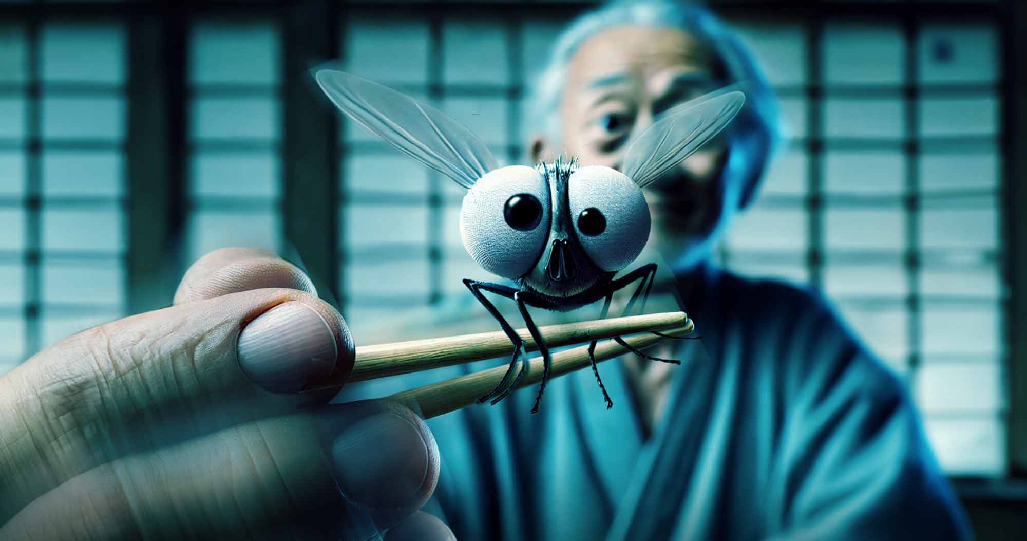 The Roster blog image for 'When More is Less: How To Balance Cost, Quality, and Efficiency For Maximum Value,' An elderly Asian man smiles to camera as he catches a surprised fly between his chopsticks.'
